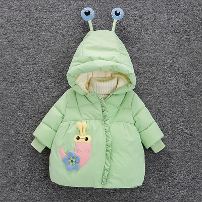 3D-elemendi ja kapuutsiga laste talvejope tüdrukutele