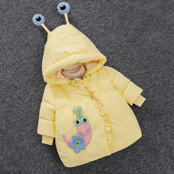 3D-elemendi ja kapuutsiga laste talvejope tüdrukutele