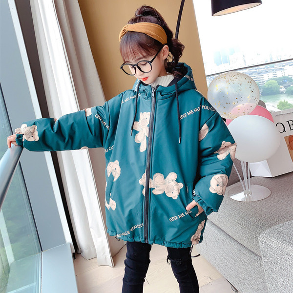 Kahepoolne kaisukarude ja kapuutsiga laste jope tüdrukutele