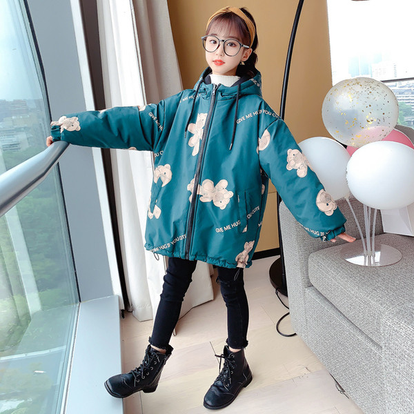 Kahepoolne kaisukarude ja kapuutsiga laste jope tüdrukutele