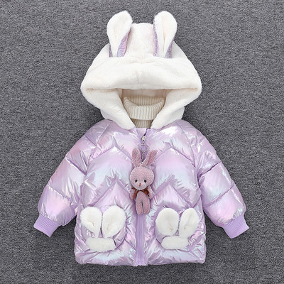 Laste kaasaegne talvejope elemendiga - plüüsist jänes