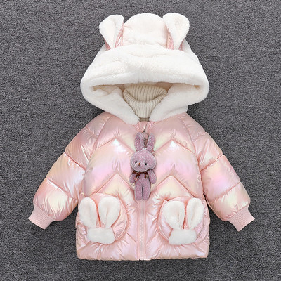 Laste kaasaegne talvejope elemendiga - plüüsist jänes