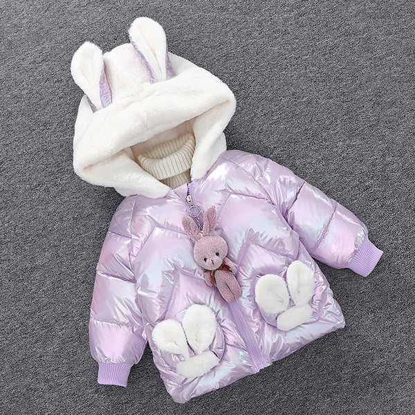 Laste kaasaegne talvejope elemendiga - plüüsist jänes