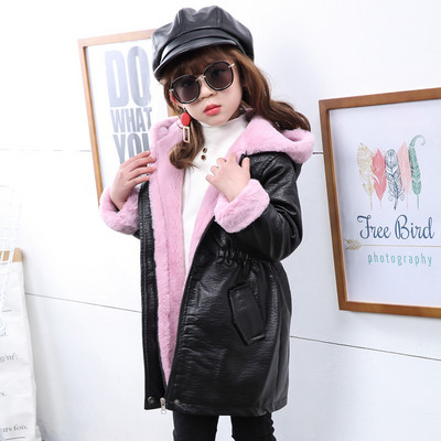 Öko-nahast sooja voodri ja kapuutsiga laste jope