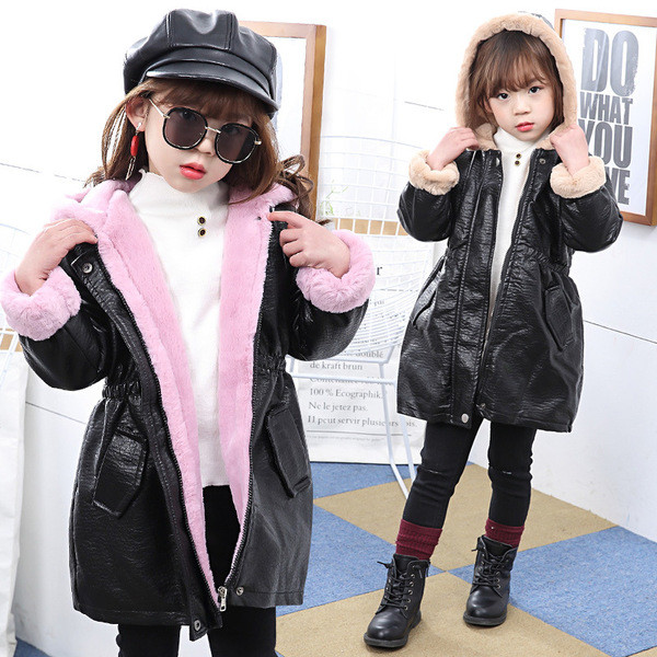 Öko-nahast sooja voodri ja kapuutsiga laste jope