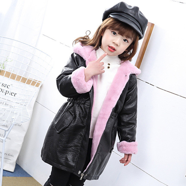 Öko-nahast sooja voodri ja kapuutsiga laste jope