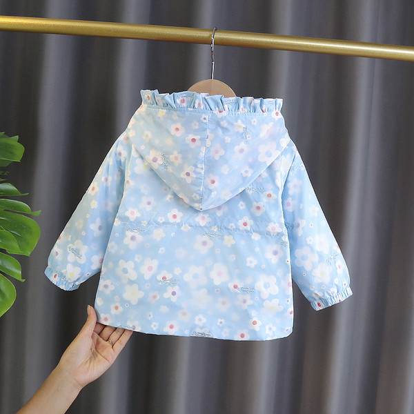 Moodne lillemotiividega kapuutsiga laste jope