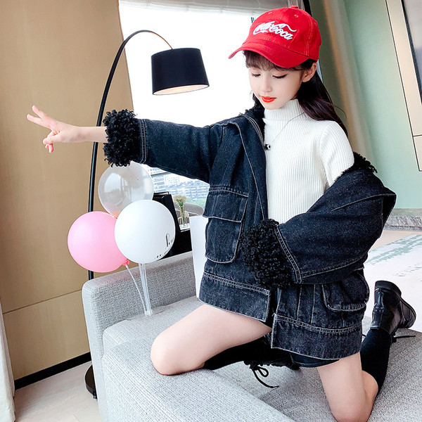 Pehme voodriga laste jope tüdrukutele - denim