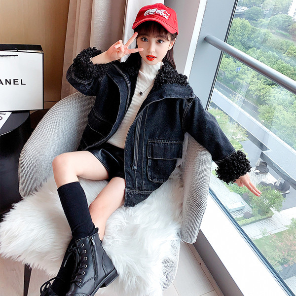 Pehme voodriga laste jope tüdrukutele - denim