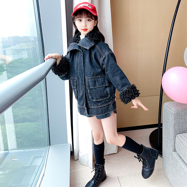 Pehme voodriga laste jope tüdrukutele - denim