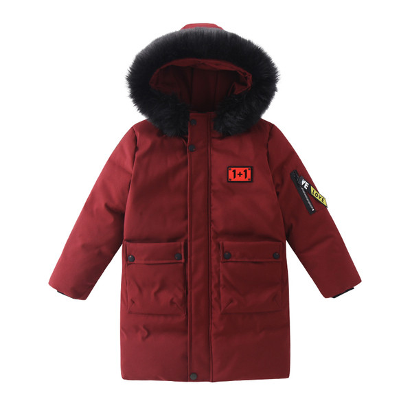 Vabaaja laste jope poistele pikk kapuutsi ja sulestikuga mudel