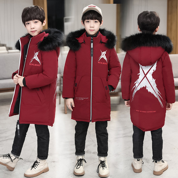 Uut mudelit kapuutsi ja aplikatsiooniga talve laste jope poistele