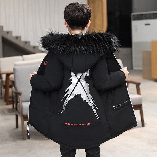 Uut mudelit kapuutsi ja aplikatsiooniga talve laste jope poistele