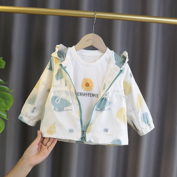 Moodne kapuutsiga ja kummiga laste jope tüdrukutele