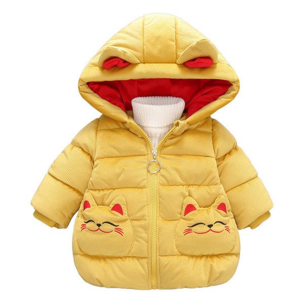 Talvine laste jope tüdrukutele, mille kapuutsil ja taskutel on 3D elemendid