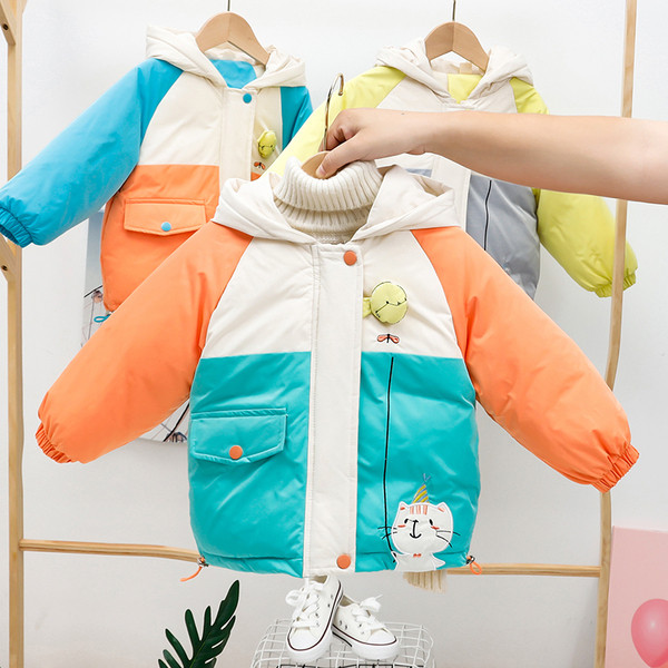 Sügis-talvine laste värviline kapuutsiga jope poistele