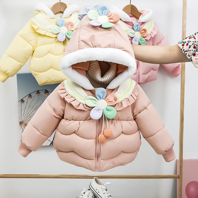 Moodne 3D-elemendi lillega laste jope tüdrukutele