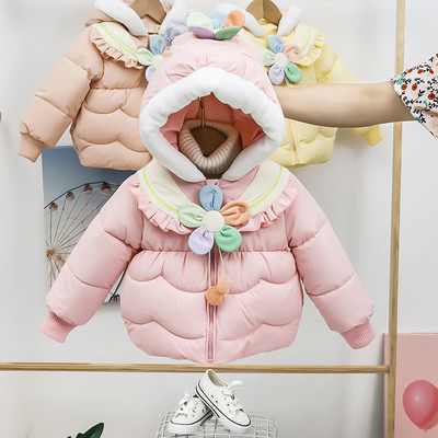 Moodne 3D-elemendi lillega laste jope tüdrukutele