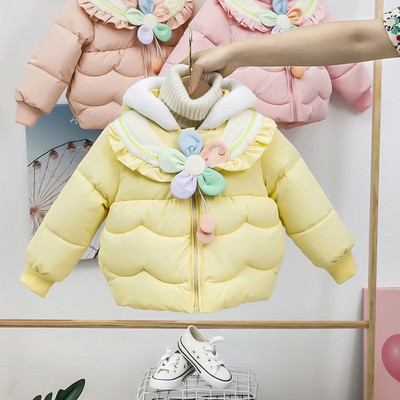 Moodne 3D-elemendi lillega laste jope tüdrukutele