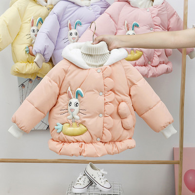 Kapuutsiga ja aplikatsiooniga laste talvejope tüdrukutele - jänes