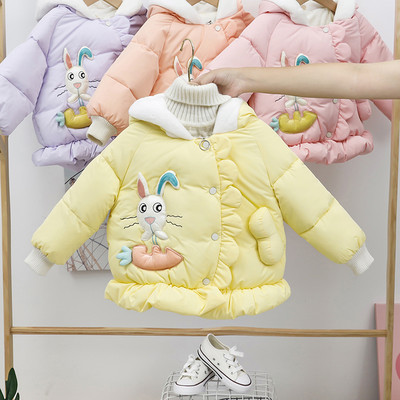 Kapuutsiga ja aplikatsiooniga laste talvejope tüdrukutele - jänes