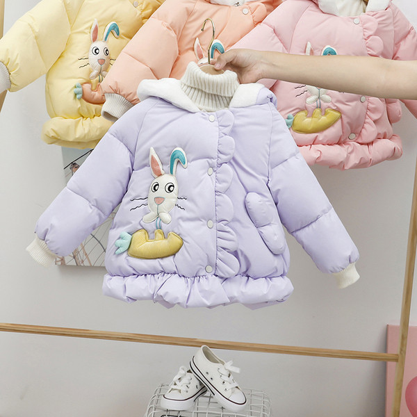 Kapuutsiga ja aplikatsiooniga laste talvejope tüdrukutele - jänes