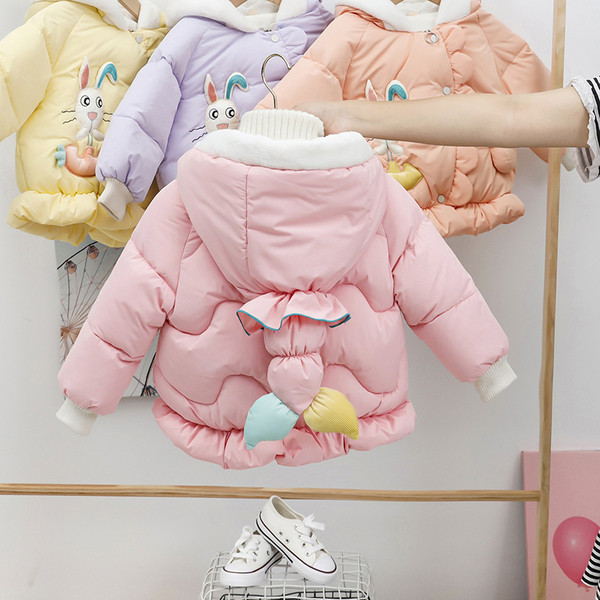 Kapuutsiga ja aplikatsiooniga laste talvejope tüdrukutele - jänes