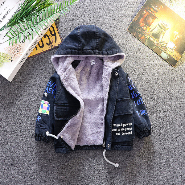 Uue mudeli kapuutsiga ja kirjadega talve laste jope poistele