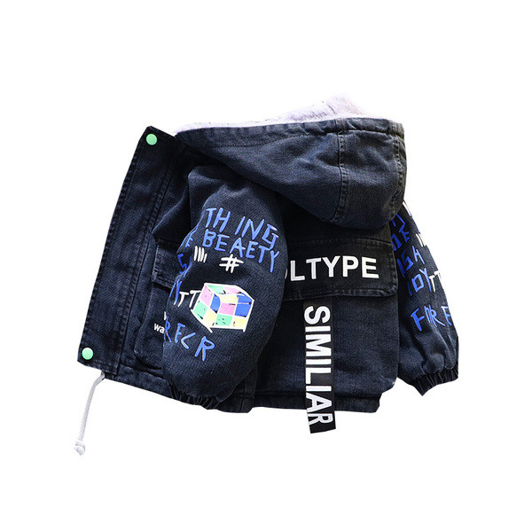 Uue mudeli kapuutsiga ja kirjadega talve laste jope poistele