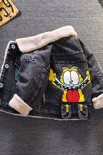 Moodne pehme voodri ja aplikatsiooniga teksajakk poistele