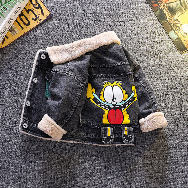 Moodne pehme voodri ja aplikatsiooniga teksajakk poistele