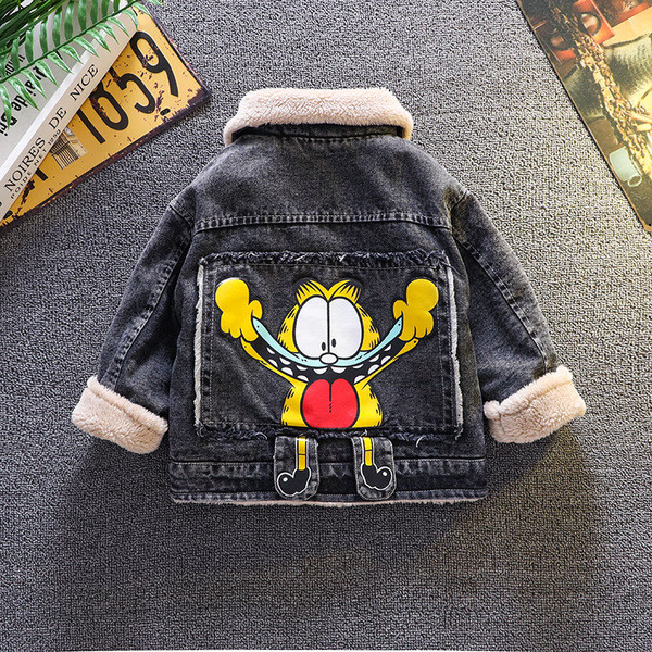 Moodne pehme voodri ja aplikatsiooniga teksajakk poistele