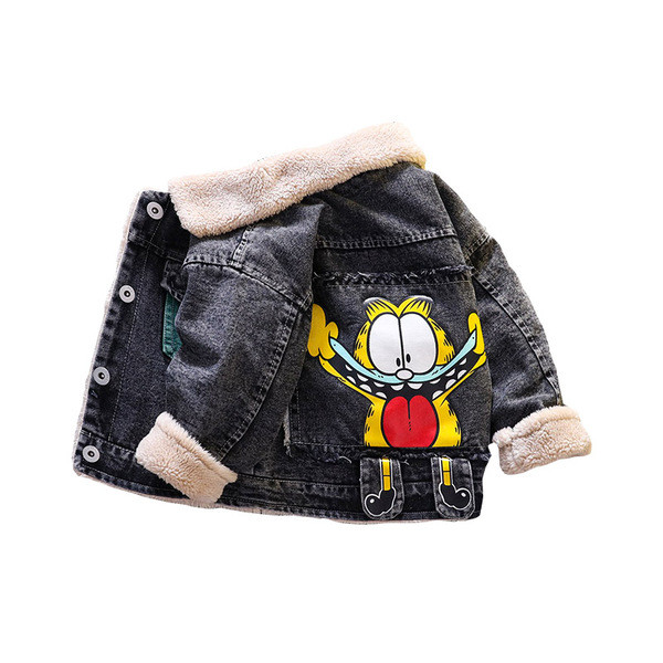 Moodne pehme voodri ja aplikatsiooniga teksajakk poistele