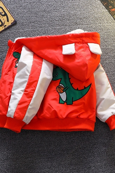 Ležerna dječja jakna za dječake s mekom podstavom i aplikacijom dinosaura