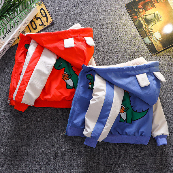 Ležerna dječja jakna za dječake s mekom podstavom i aplikacijom dinosaura