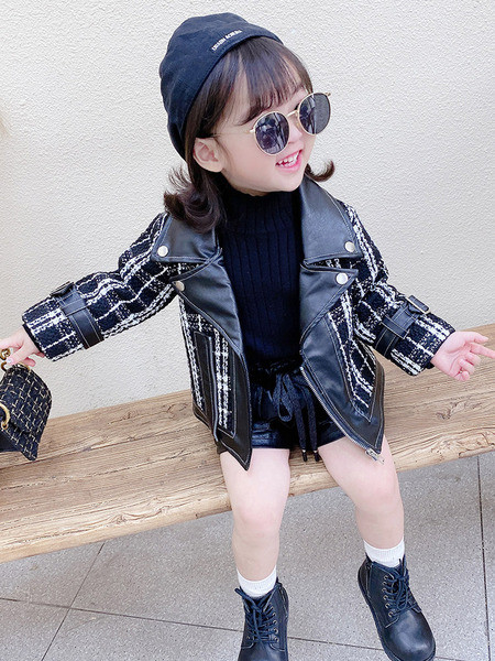 Μοντέρνο παιδικό έκο δερμάτινο μπουφάν με φερμουάρ - για κορίτσια