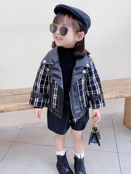 Μοντέρνο παιδικό έκο δερμάτινο μπουφάν με φερμουάρ - για κορίτσια