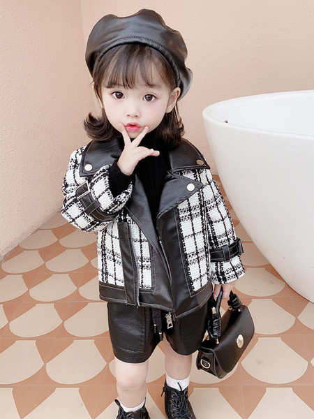 Μοντέρνο παιδικό έκο δερμάτινο μπουφάν με φερμουάρ - για κορίτσια