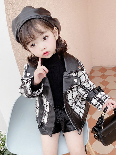 Μοντέρνο παιδικό έκο δερμάτινο μπουφάν με φερμουάρ - για κορίτσια