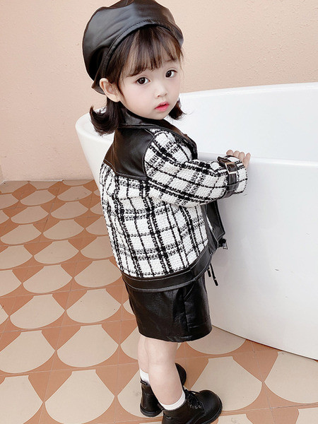 Μοντέρνο παιδικό έκο δερμάτινο μπουφάν με φερμουάρ - για κορίτσια