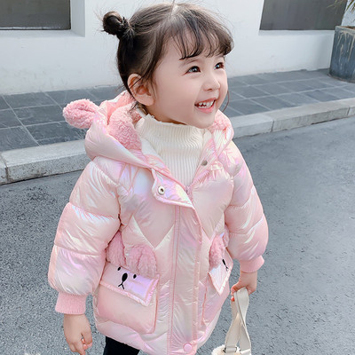 Laste jope tüdrukutele nööpide ja kapuutsiga