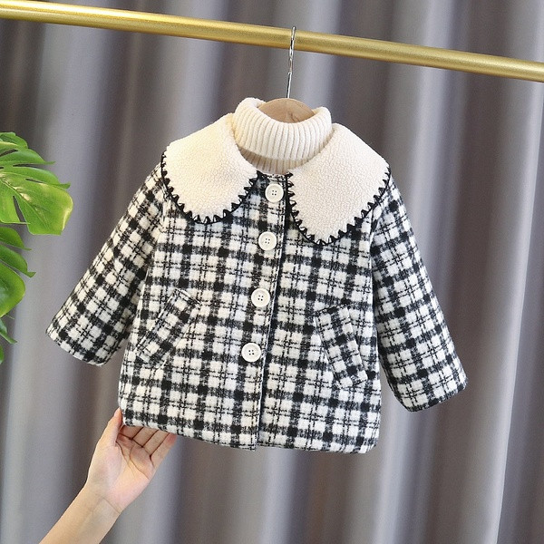 Novi model kariranog dječjeg kaputa za djevojčice na gumbe