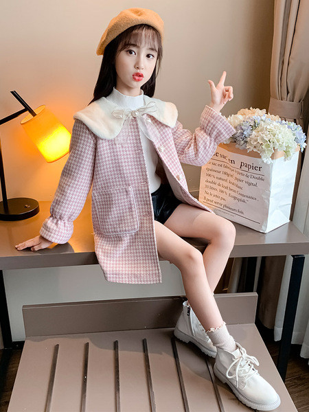 Dječji moderni karirani kaput s gumbima i džepovima