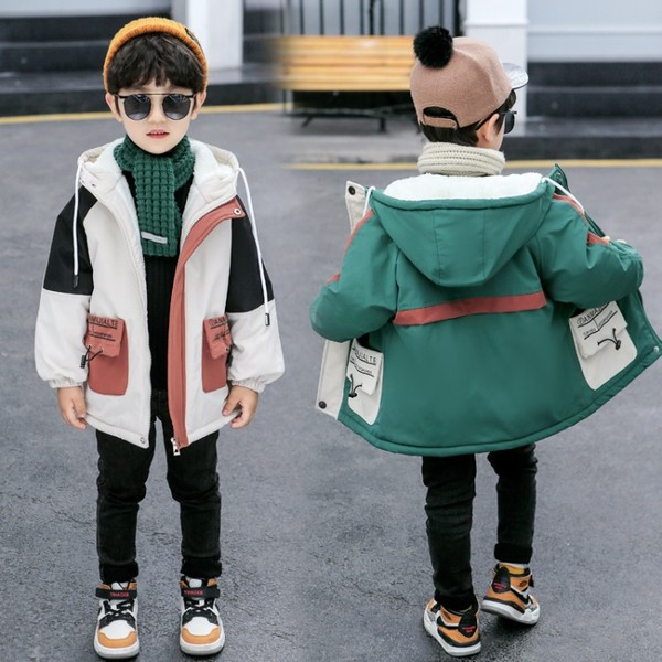 Dječja jakna parka za dječake s kapuljačom i džepovima