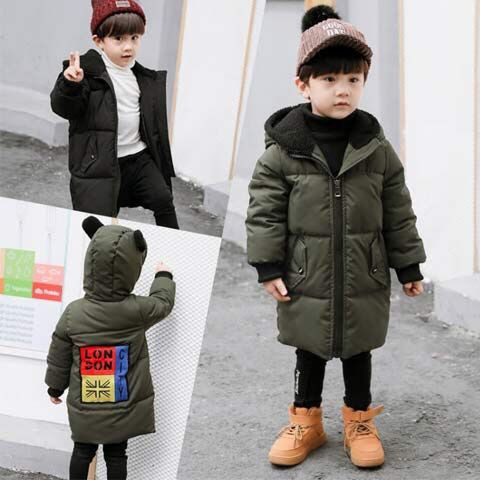 Poiste talvejope värvilise aplikatsiooniga seljal