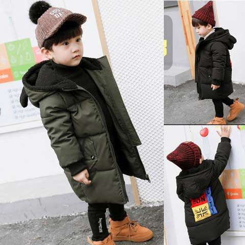 Kapuutsi ja lukuga talvejope poistele - keskmise pikkusega