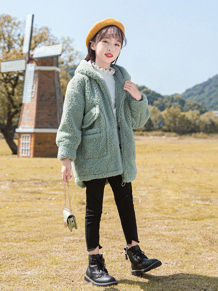 Čupava dječja jakna s patentnim zatvaračem i kapuljačom - za djevojčice