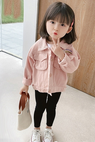 Φθινοπωρινό παιδικό μπουφάν για κορίτσια με κλασικό γιακά και κέντημα