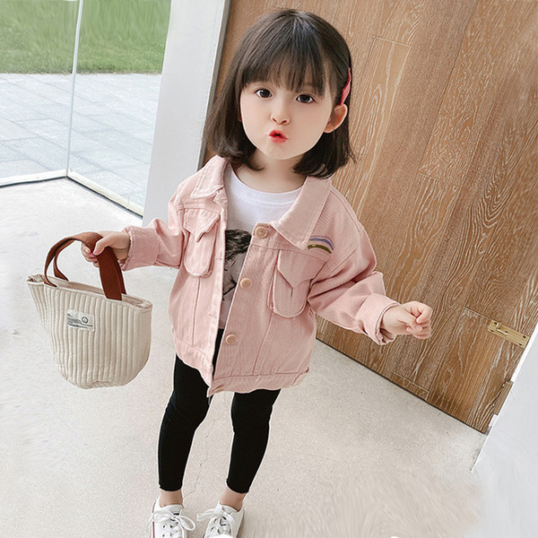 Φθινοπωρινό παιδικό μπουφάν για κορίτσια με κλασικό γιακά και κέντημα
