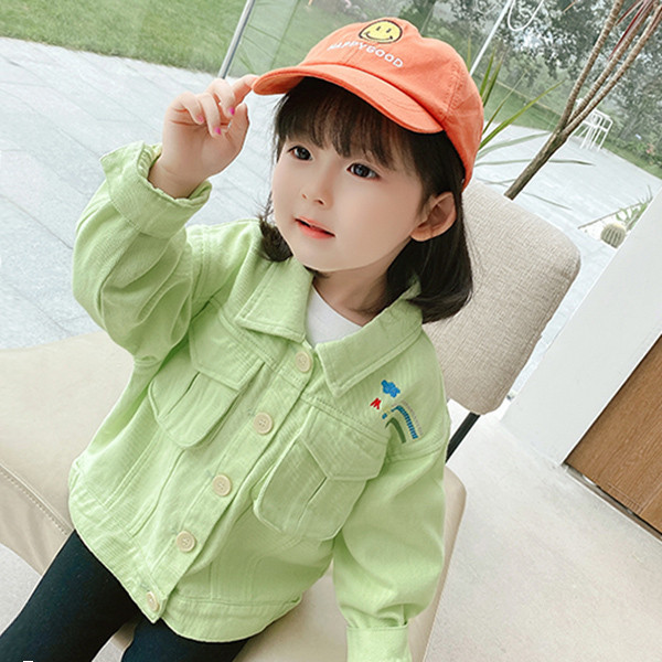 Φθινοπωρινό παιδικό μπουφάν για κορίτσια με κλασικό γιακά και κέντημα